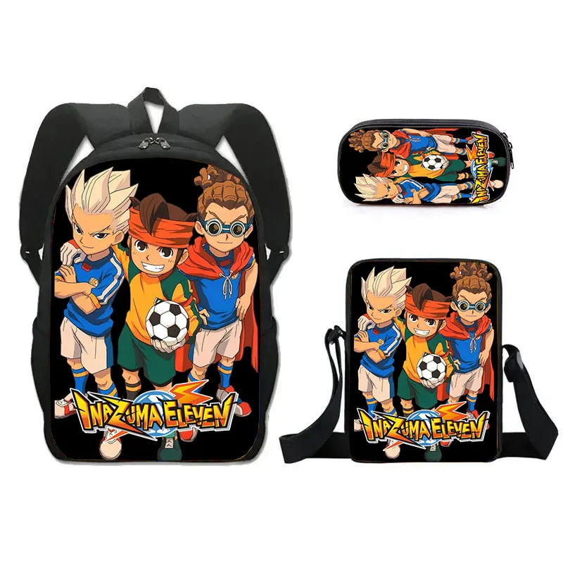 FANTASY VALLEY Women 3 PCS Softback Anime Inazuma Eleven Zippers Waterproof Multicolor Oxford Nylon School Backpacks Sets/ Colors-Black/Blue/Multicolor