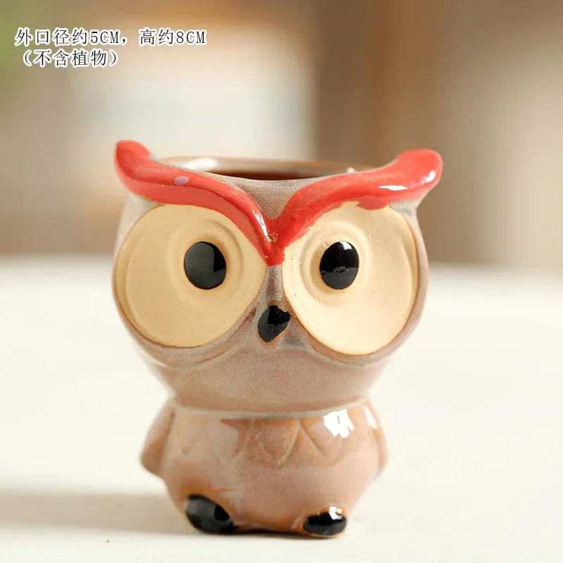 No-EN-Name-Null Home Garden Unglazed Ceramic Blue Cute Cartoon Alpaca-Owls Animal Mini Succulent Desktop Flower Pots Planters /Colors-Red/White/Blue/Gold/Animals