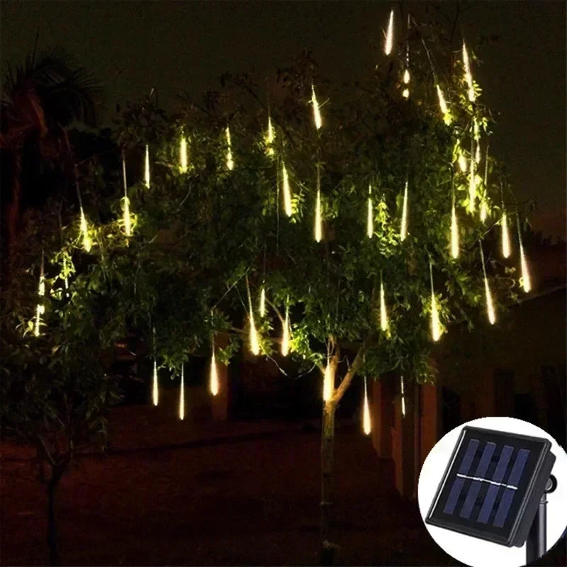 No-EN-Name-Null Outdoor Garden Waterproof RGB Multicolor LED Lights Plastic Shell Solar-Powered Realistic Meteor Shower Long Raindrops Design Light Ropes-String Lights/Colors-Clear/Blue/Red/White/Multicolor