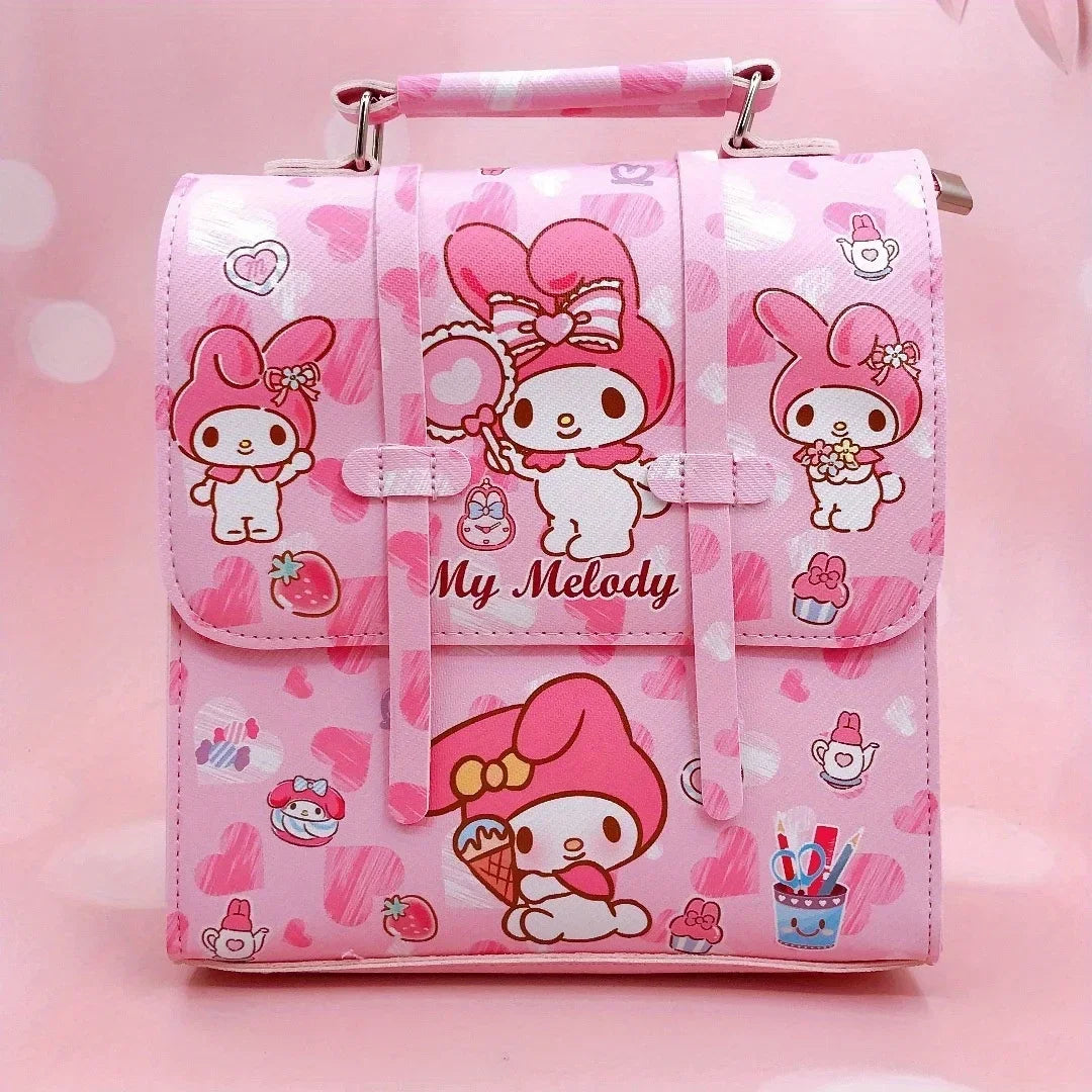 MINISO Kids Exterior Front Pocket-Two Snaps Pockets Pink Waterproof Oxford Fabric Cute Cartoon Hello Kitty Design Zipper Curved Softback Canvas Lining Single Compartment Shoulder Strap-Handle School Backpacks/Colors-Pink/Purple/Blue/Multicolor