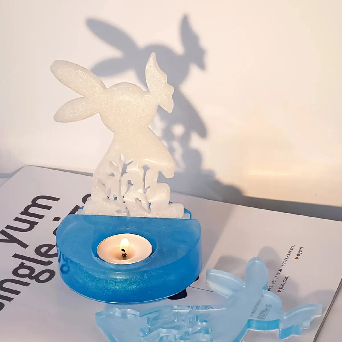 UDOCOOL ALL AGES DIY Clear Transparent Rabbit-Kissing Butterfly Round Base Tea Light Candleholder Kit White Milky Silicone Craft Molds