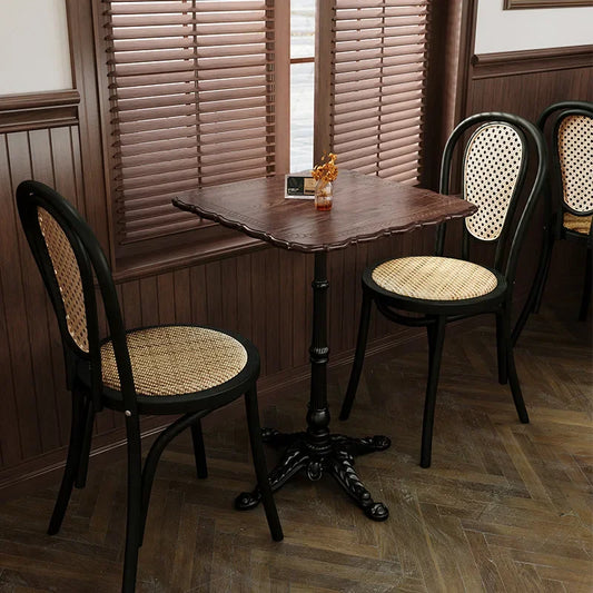 (6) Custom Retro Bar Table and Chair Combination Solid Wood Milk Tea Coffee Shop Table Commercial Square Table