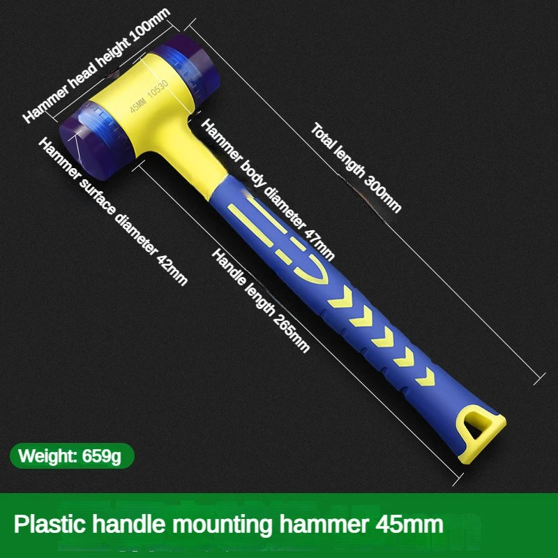 1 double headed installation hammer, 25mm to 45mm rubber hammer with rubber handle, detachable insulated installation hammer