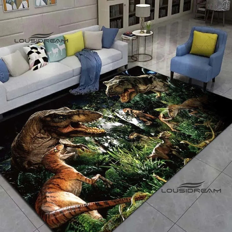 LOUSIDREAM Modern Indoor-Outdoor Machine-Made Customized Rectangle Shaped Soft Polyester Flannel Fabric Body 3D Printed Cartoon Dinosaur Theme Rugs /Colors-Animal/Multicolor/Hand-Machine Wash