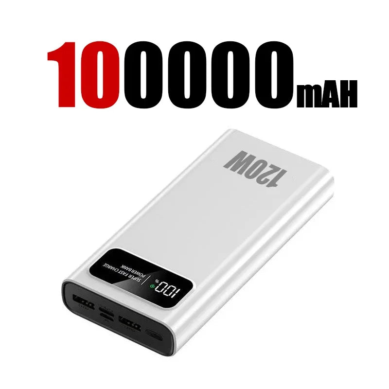 No-EN-Name-Null White Plastic Rectangle Digital Display Rechargeable Li-Polymer Battery-Powered LED Lights 120W Two-Way Quick Charge Power Banks /Micro USB-USB-A /Type C Battery Power Banks/Colors-Silver/Black/White