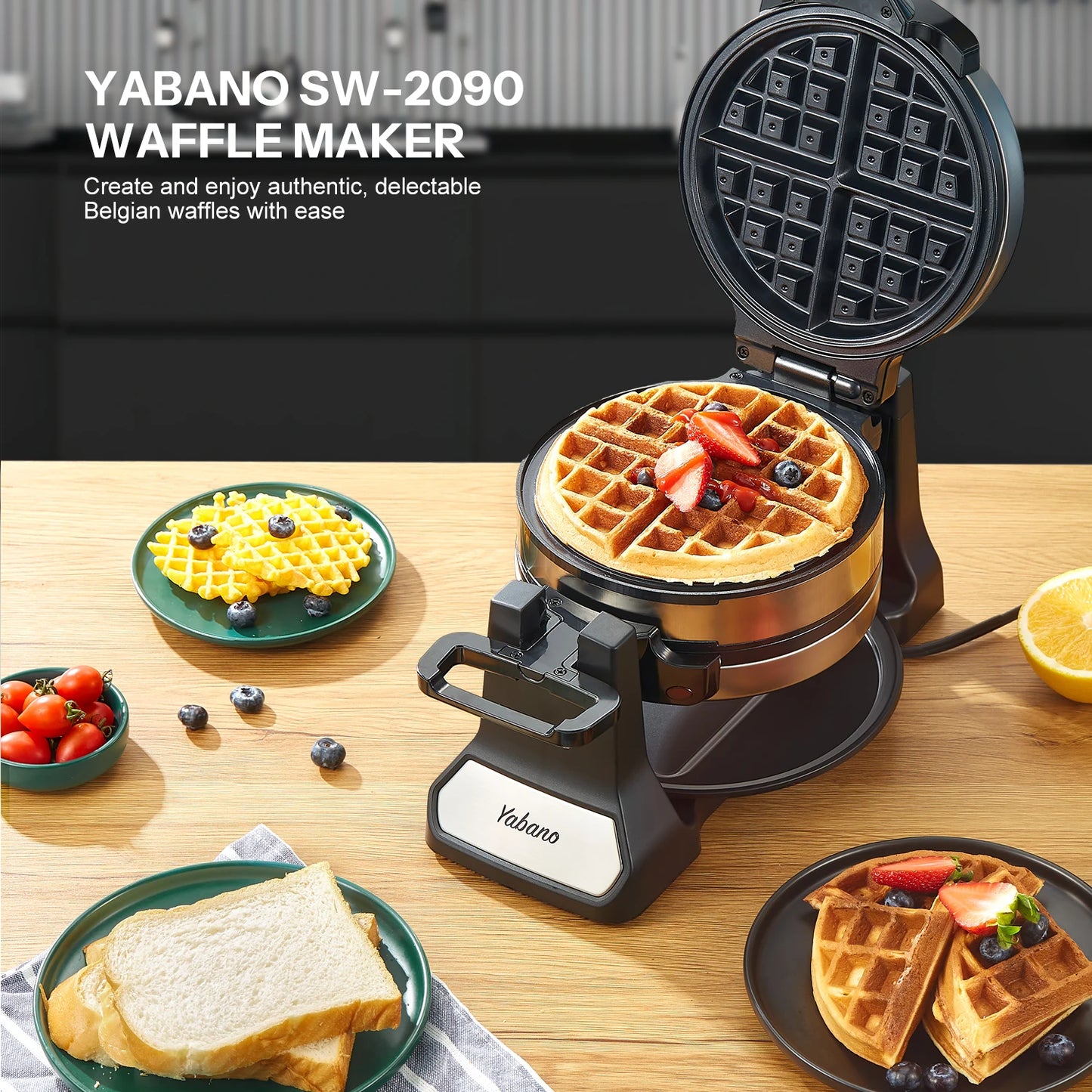 Non-Stick Double Flip Belgian Waffle Maker/Rotating Waffle Iron/Nonstick Plates/Removable Drip Tray/ Cool Touch Handles/Colors-Black/Silver