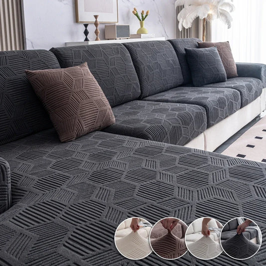 L-Shape Mirror Waterproof Jacquard Stretch Sofa Slipcover/Colors-Black/Beige/Gray/Geometric
