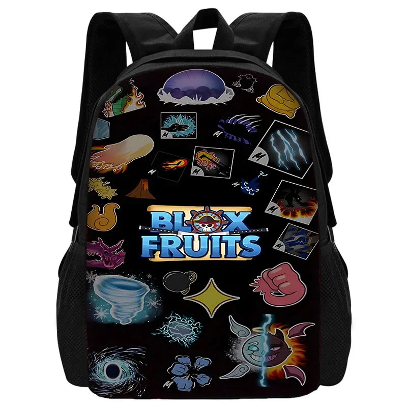 TOPTOY Kids Large Waterproof Multicolor Nylon Fabric Cartoon Smiling Fruit Critters Double Zippers Polyester Lining Shoulder Straps-Handle School Backpacks Sets/Pencil Bags/External Pockets/Colors-Multicolor/Black/Purple