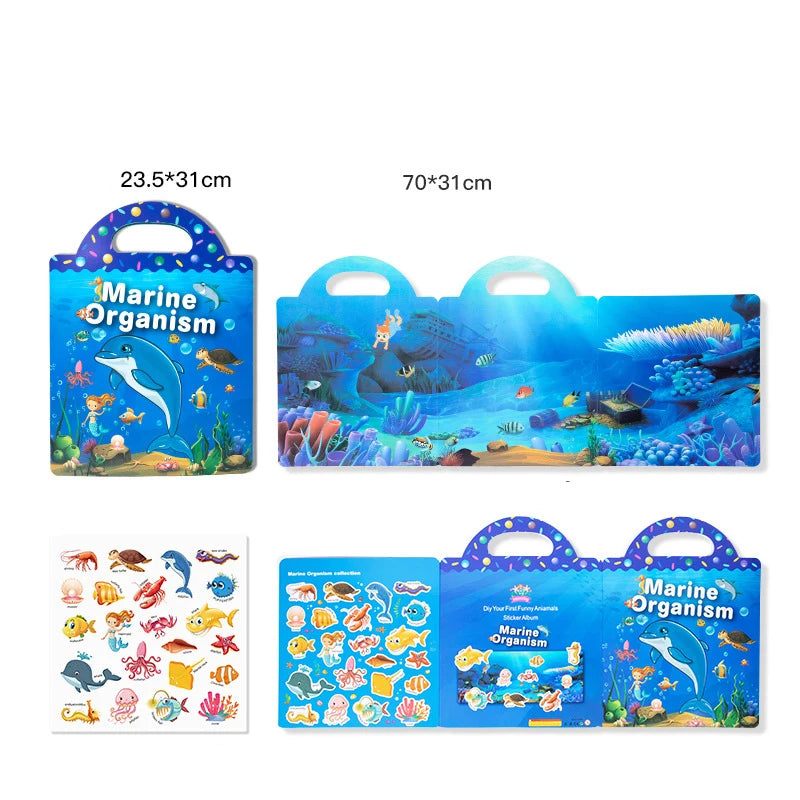 DATGO Parent-Preschool Kids Plastic-Vinyl Preschool Reusable Cartoon Copper Plate No-Tear Bubble Sticker Scene Paste Books Stickers-Sticker Machines /Ages :2 Years Old-Preschool Kids/Colors-Multicolor/Blue/Pink/Animal