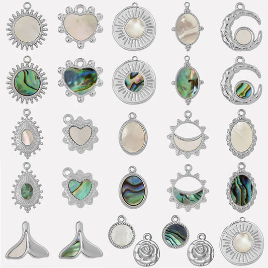 4-5PCS Women Imitation Geometric Stainless Steel Natural Crescent Moon/ Sun/ Heart Pendants
