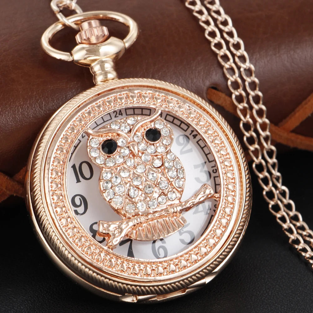 SHUHANG Adults Quartz Analog-Digital Display Gold-Red Ruby Stones On Front-Floral Design On Back Round Shaped Stainless Steel Metal Case Hardlex Face Necklace Chain-Pocket Watches