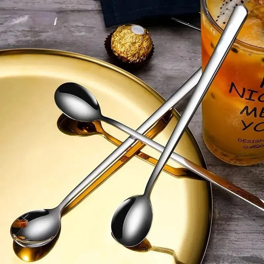 Kitchen 5 PCS Set Silver Long Handle Stainless Steel Teaspoons