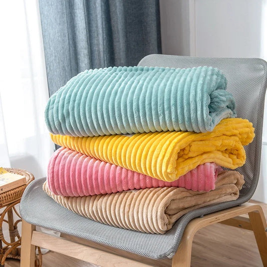 Solid Colored Striped Pattern Soft Warm Coral Fleece Polyester Flannel Blankets/Colors-Light Gray/Dark Gray/Dark Blue/Sky Blue/ Purple/ Yellow/Coffee/Pink/Khaki/Ivory/Machine Washable
