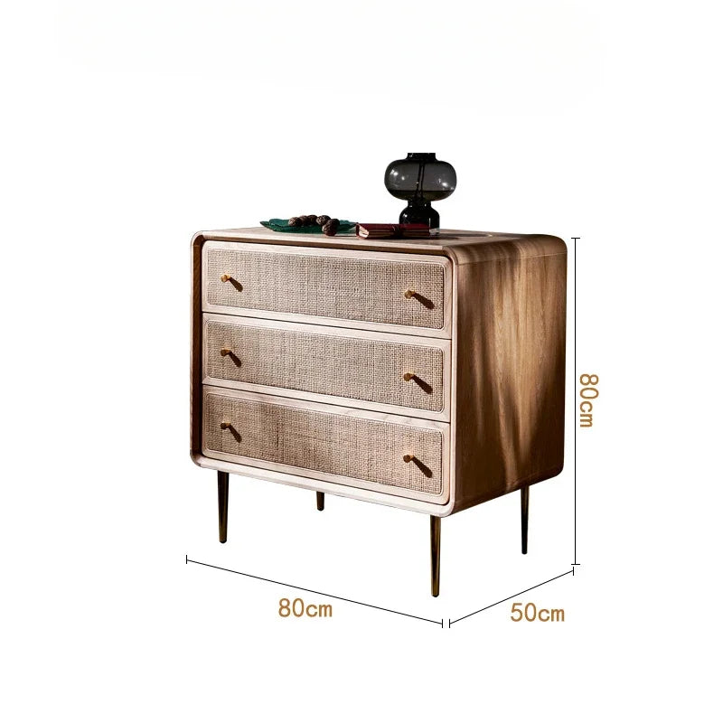 Brown Kitchen Storage Rattan Wood Sideboard w /Drawers/Doors