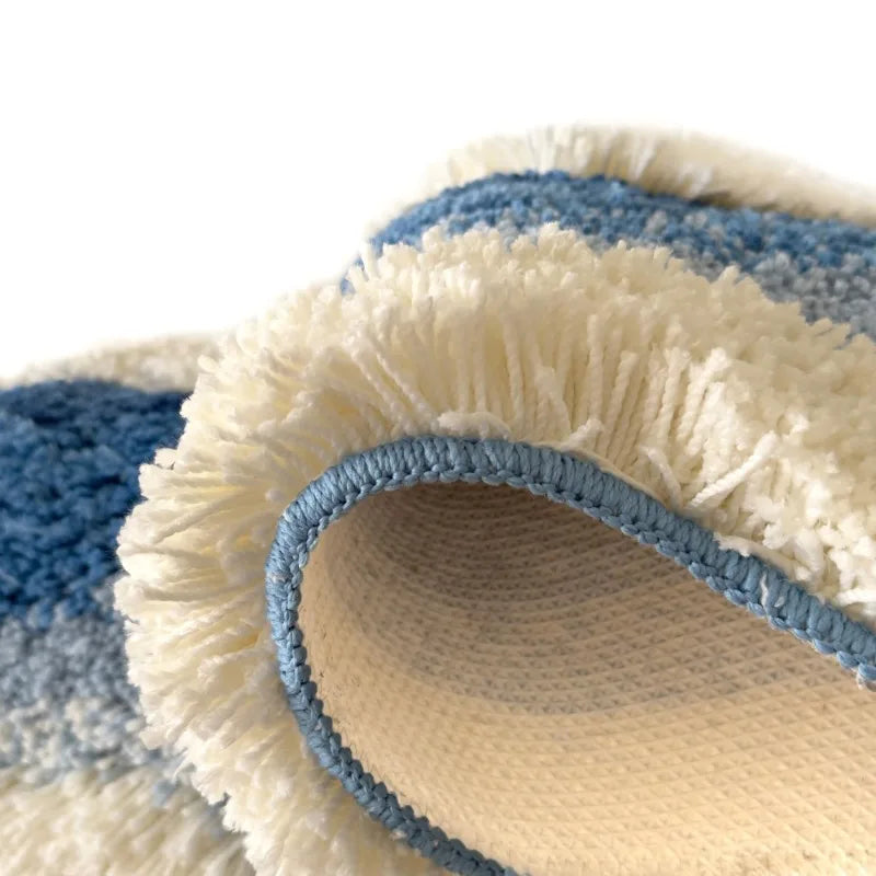 No-EN-Name-Null Indoor Modern Waterproof Washable Machine-Made Blue-White-Gray Soft Polyester Fabric Fade Resistant Coastal Aesthetic Blue Ocean Waves Anti-Slip Base Tufted Rugs/ 3 Sizes:  50x80cm / 50x120cm /70x160cm/Colors-Blue/White/Gray/Multicolor