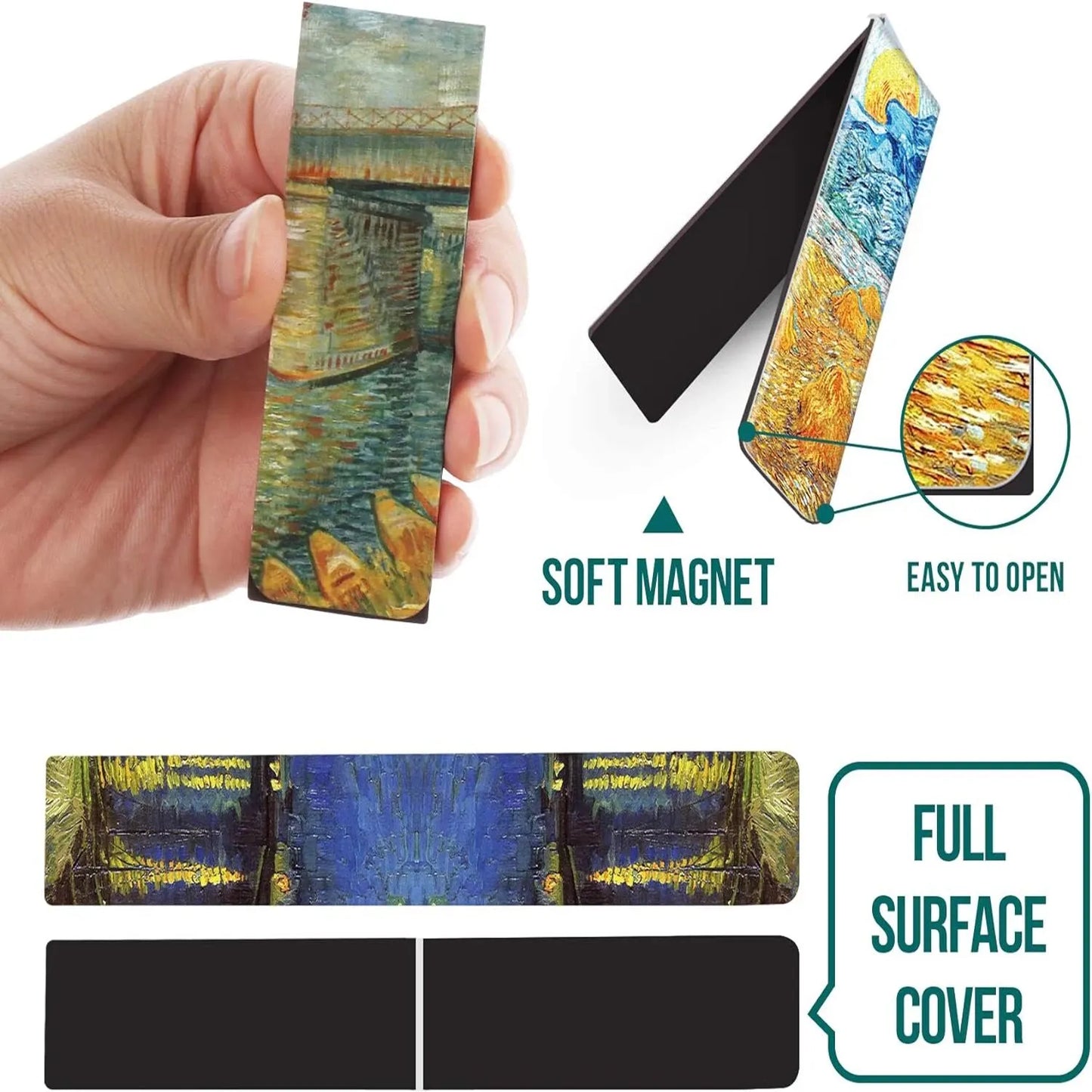 Modern 4 PCS Famous Artistic Van Gogh Multicolor Rectangle Shaped Four Different Impressionist Paintings Magnetic Page Clips Paper Bookmarks Sets