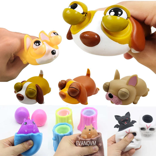 EVANOVM Rubber-TPR Multicolor Plastic Pop Up-Pop-Out Eyes Funny Animals Stress Relief Squeeze Activity Toys/Colors-Yellow/Pink/Orange/Animals/Multicolor/Ages: 7-18 Years Old-Adults