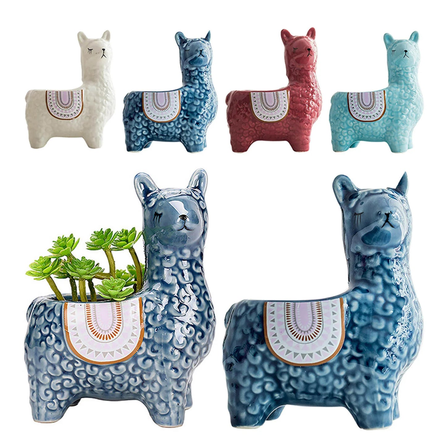 No-EN-Name-Null Home Garden Indoor Resin Not Coated Finish Desktop Cute Ceramic White-Alpaca Purple Saddle Animal Mini Succulent Planters/Colors-Animal/Geometric/Purple