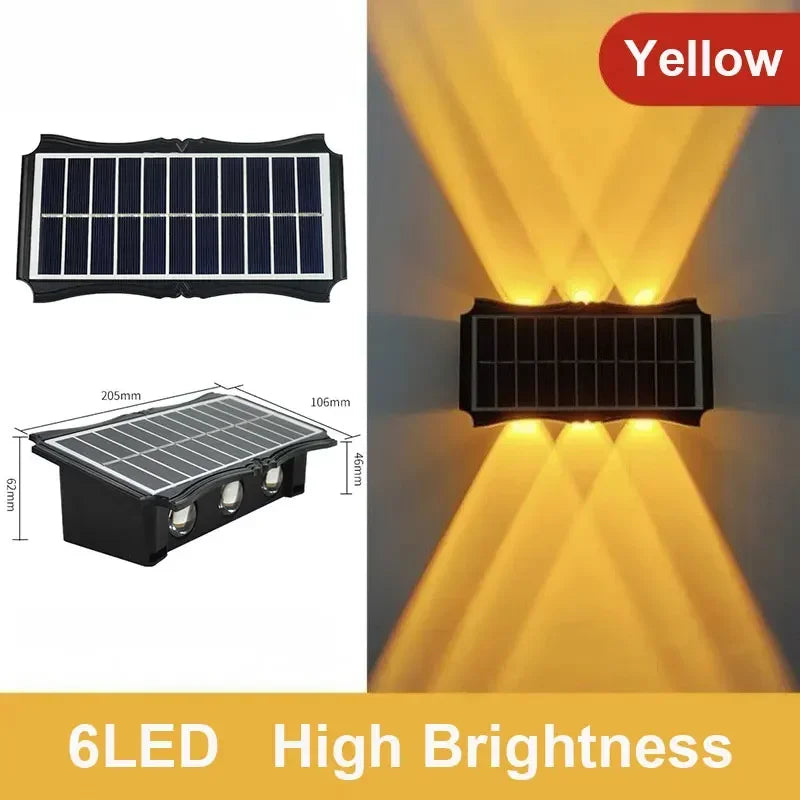 IEEYEEY Outdoor Solar-Powered Dimmable Black Rectangle Plastic Body Warm-Cool-Daylight White LED Waterproof Up-Down Design Wall-Mounted Lights/ Bulbs Included/Colors-Black/Yellow/Multicolor