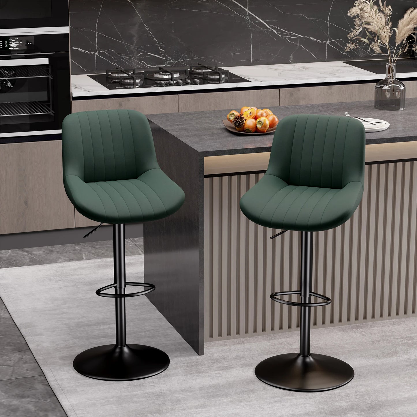 No-EN-Name-Null 2 PCS Waterproof Low Backrest Armless Upholstered Padded Shell Shaped Soft Faux Leather Fabric Seat Cushion Black Metal Round Base-Footrest Bar Kitchen-Dining Room Chair Sets /Colors-White/Beige/Gray/Black/Brown