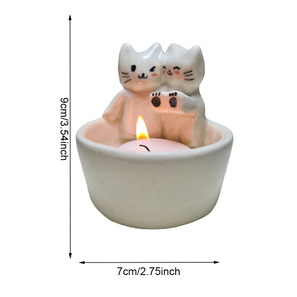 DUUTI Polyresin Heat Resistant White Cute Adorable Eye-Catching Cartoon Funny Cats-Dogs-Rabbits-Foxes Design Round Bottom Small Tea Lights Candle Holders