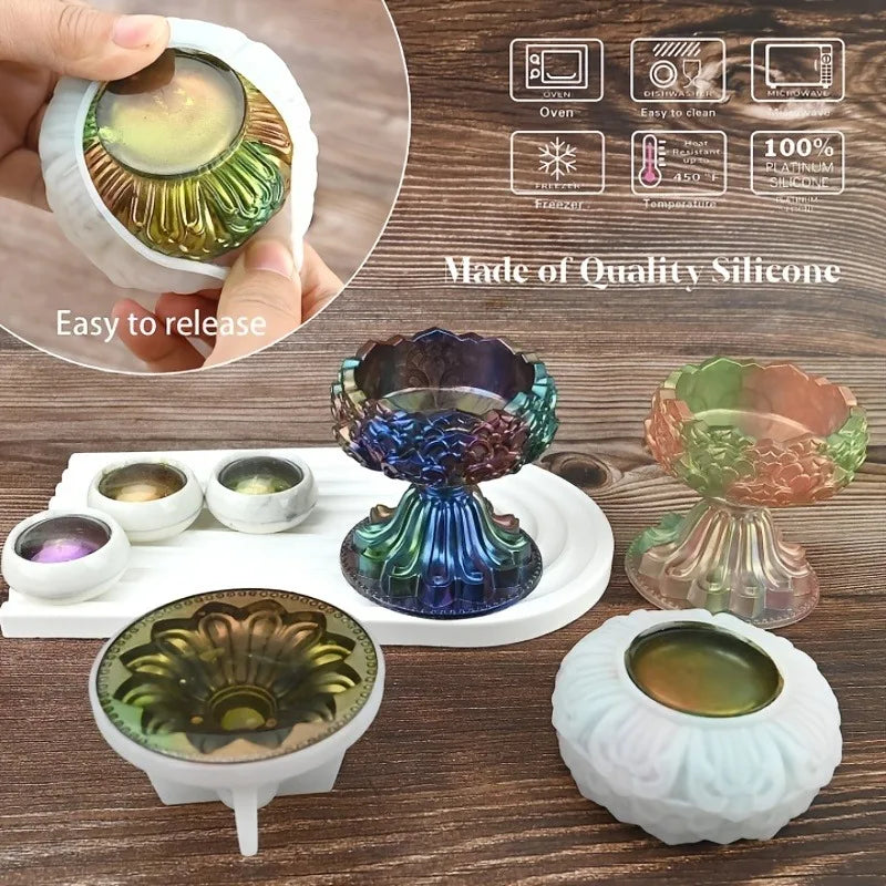 Home Decor 2 PCS DIY Small Floral Flower Design Round Shaped Tea Light Candle Holder Milky White Silicone Craft Molds Sets