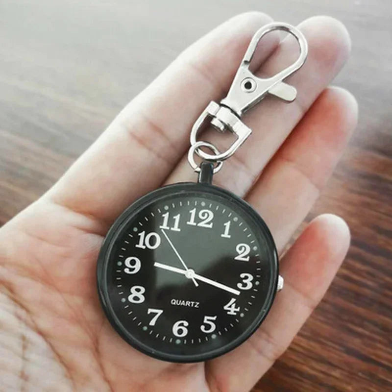 MOONBIFFY Adults Quartz Acrylic Face Silver Round Digital-Analog Display Stainless Steel Metal Lobster Clasp Buckle Nurses-Doctors Hanging Keychain Fob Pocket Watches/Colors-Red Rose/Red/Pink/Black/Silver/Grey/Gold/Dark Blue/Blue/Purple
