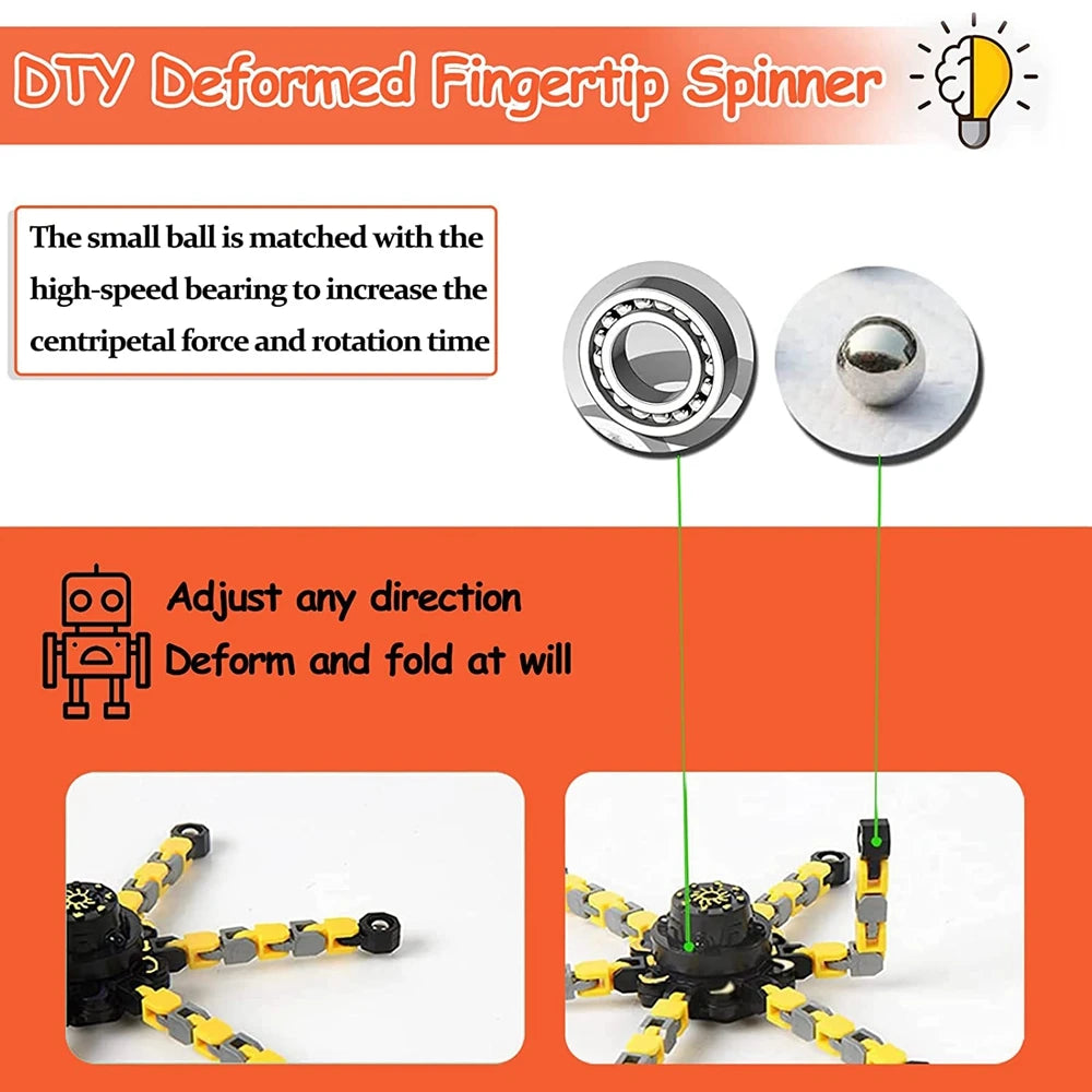 12-16 PCS Plastic DTY Funny Adjustable Transformable Mini Robotic Fingertip Spinners Foldable Anxiety-Stress Relief Fidget Toys/Ages: 13-18 Years Old Adults/Color-Black/Yellow/Multicolor