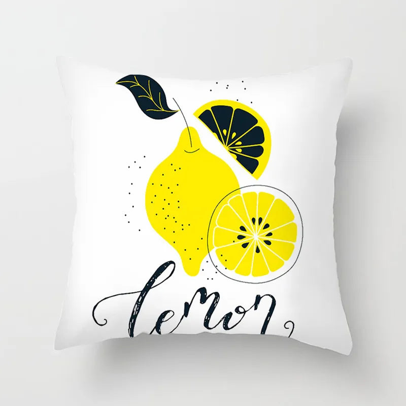 No-EN-Name-Null Modern Soft Plush Peach-Skin Polyester Fabric One-Sided Printed Square Decorative Lemon Pillowcases/Colors-Floral/Yellow/White/Green/Striped/Multicolor/Machine Washable /Ironing Instructions