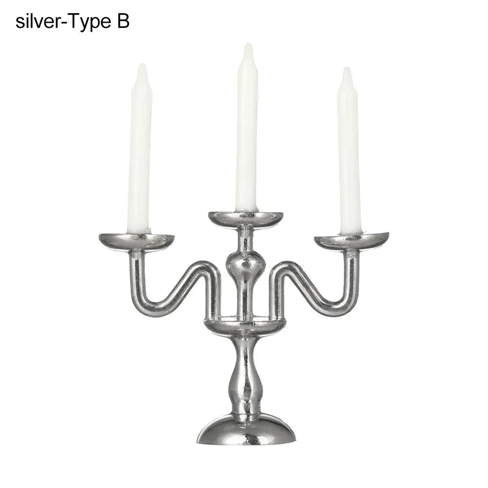 No-EN-Name-Null Teens-Adults Miniature Candelabra Gold-Silver Metal Alloy Candle Holders Dollhouse Accessories /18 + Years Old