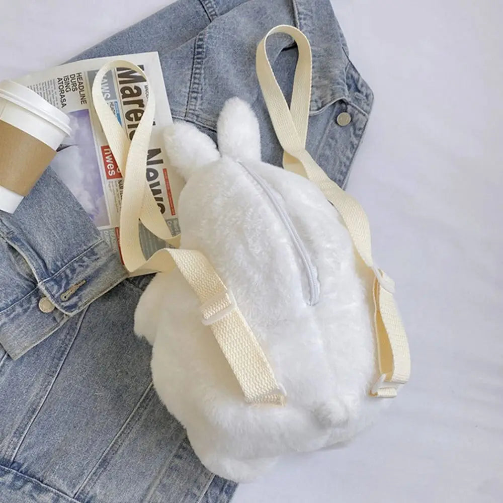 No-EN-Name-Null  Girls Softback Plush Anime White Duck-Rabbit Animal Polyester-Cotton Fabric Back Metal Zippers Two Crossbody Shoulder Straps School Backpacks/Small Tablet Size/ Size: Width 24cm x High 33cm x Thickness 19cm