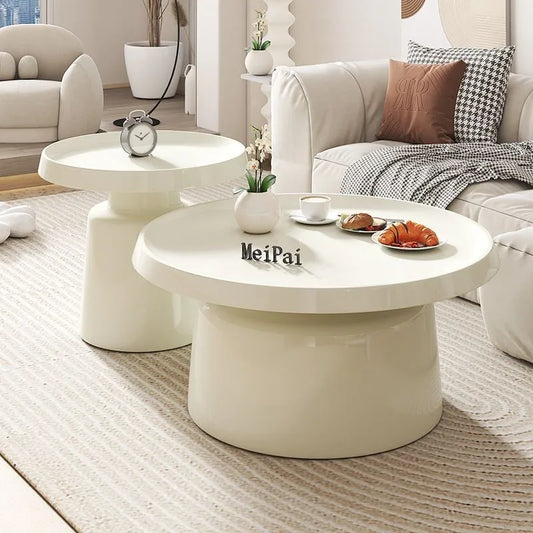 MODX Modern Italian Nordic Round Glass Top-Carbon Steel Design Frame-Wood Base Panels Coffee Tables/Size: 38.5x70x42cm
