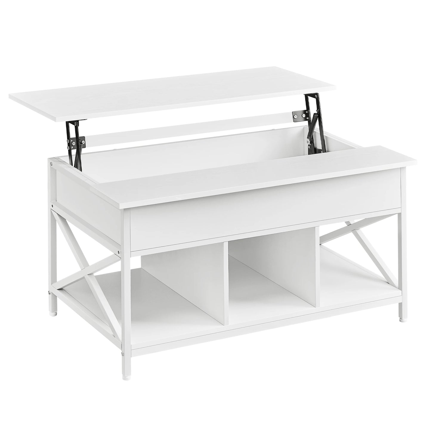 VASAGLE Modern Rustic Brown Lift-Up Wood Table Top Hidden Storage Steel Metal X-Shaped Bars Frame Coffee Tables/Colors-White/Beige/Rustic Brown