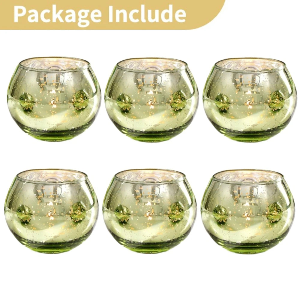No-EN-Name-Null 6-12 PCS Silver Metallic Finish Speckled Gold Mercury Glass Assorted Votive Small Round Ball Tealight Candle Holders/Colors-Silver/Green/Gold/Blue/Clear/Purple