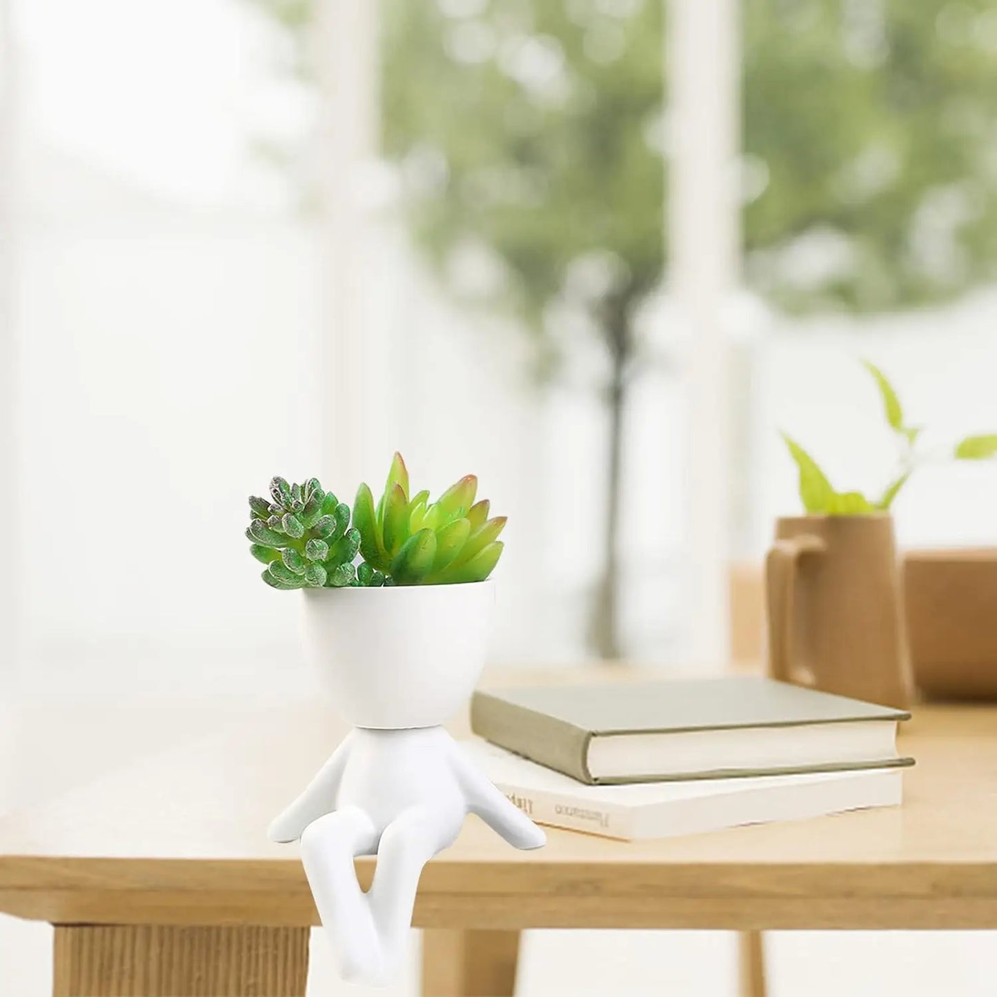 No-EN-Name-Null Indoor Mini White Ceramic Cute Cartoon Human Silhouette Shaped Succulent Flower Pots Planters/NO Plants Included