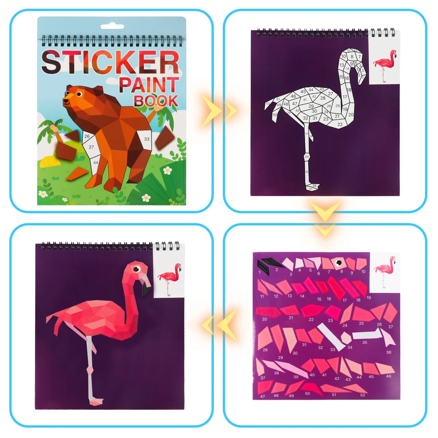 NULL Kids Multicolor Plastic-Cardboard Paper Unique Geometric Seven Different Animal Pictures Patterns Stickers Multicolor Paint By Numbers Brain Games Books Stickers-Stickers Machines/Ages 3-12 Years Old