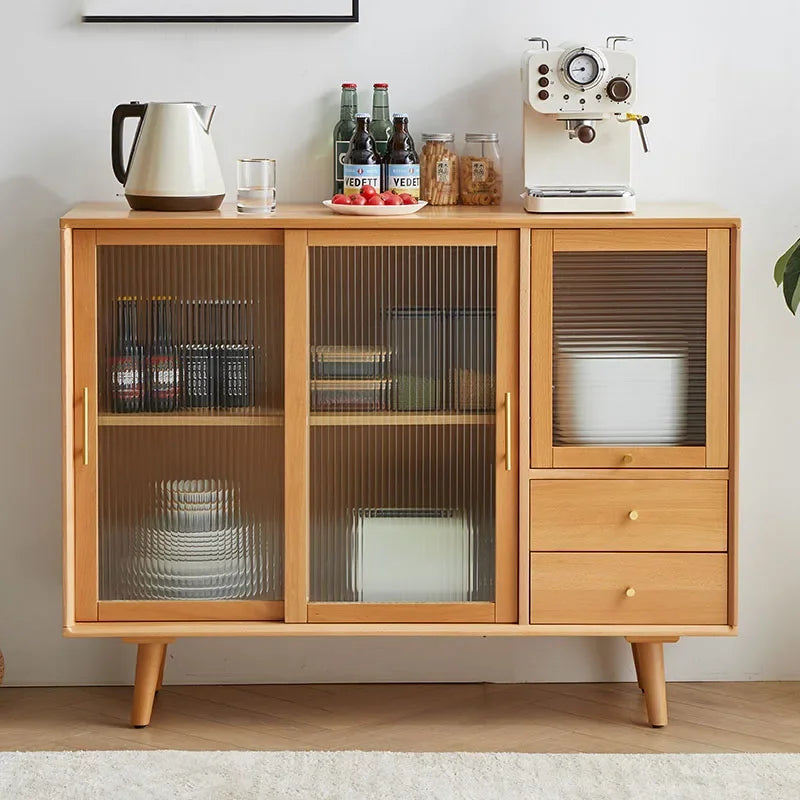 OEIN Modern Free-Standing Rectangle Shaped Brown Wood Panel Sideboard Two Glass Sliding Doors Buffet Cabinets /2 Drawers/Size: 120 X 40 X 92CM/14 Styles/Assembly Required