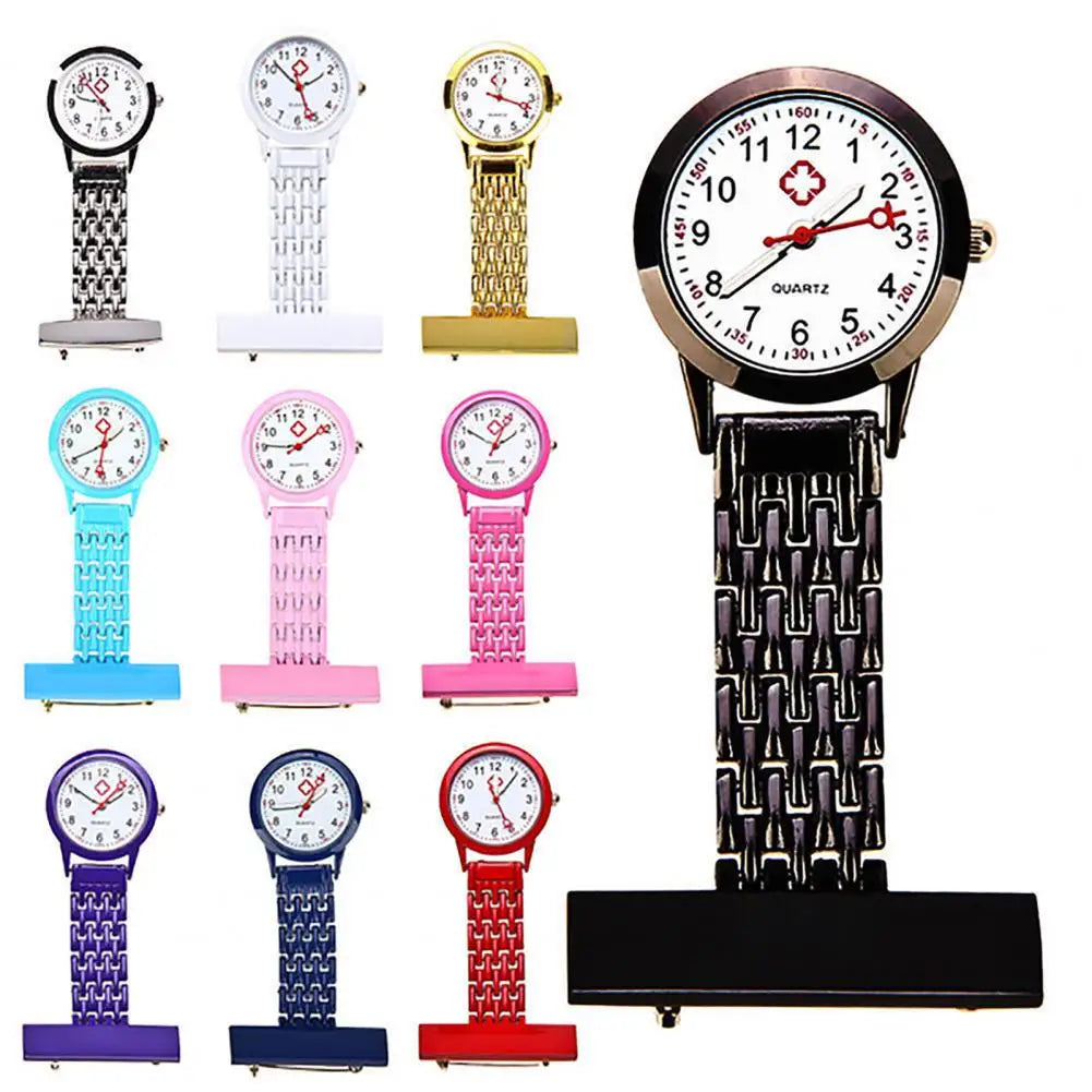 BLUELANS Unisex Adults Stainless Steel Metal Alloy Case Nurses Quartz Analog Display Locked Brooch Rectangle Pin Attachment Round Shaped Glass Face Fob Pocket Watches/Colors-Red/Purple/Black/White/Sky Blue/Dark Blue/Green/Pink