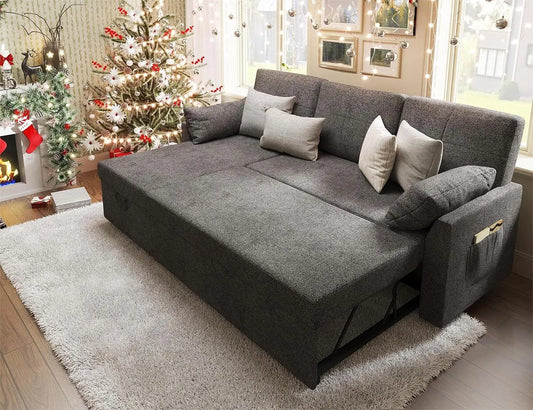 No-EN-Name-Null Grey Linen Hidden Chaise Storage-Pull Out Sleeper Bed-Medium Soft Sofas/Side Pocket
