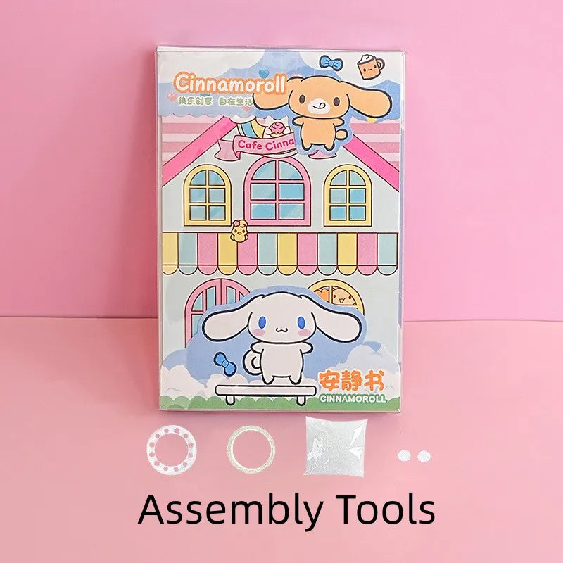 MINISO Kids Mini Sanrio Kawaii Reusable Quiet Book Six Themes Cartoon Scenes Multicolor Paper Stickers-Stickers Machines/Ages: 3-12 Years Old/Colors-Multicolor/Pink/Purple/Checkered
