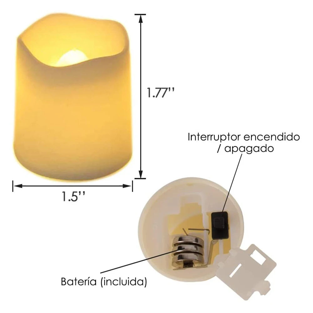 LAZZ HARR Indoor 24 PCS Warm Yellow LED Electronic Small Round White Plastic Tea Light Flameless Candles/Colors-White/Yellow/3-AG10 Button Batteries (Recyclable) Not Included/Colors-White/Yellow