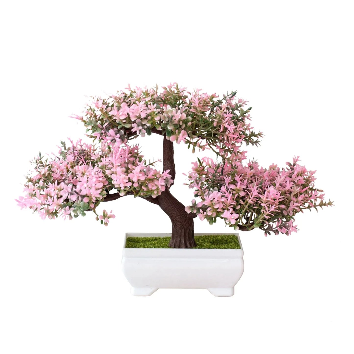 Indoor Artificial Plastic Wicker Non-Flowering Bonsai Rosales Plants-Rectangle Pot/Colors-Green/Pink/Purple/Yellow