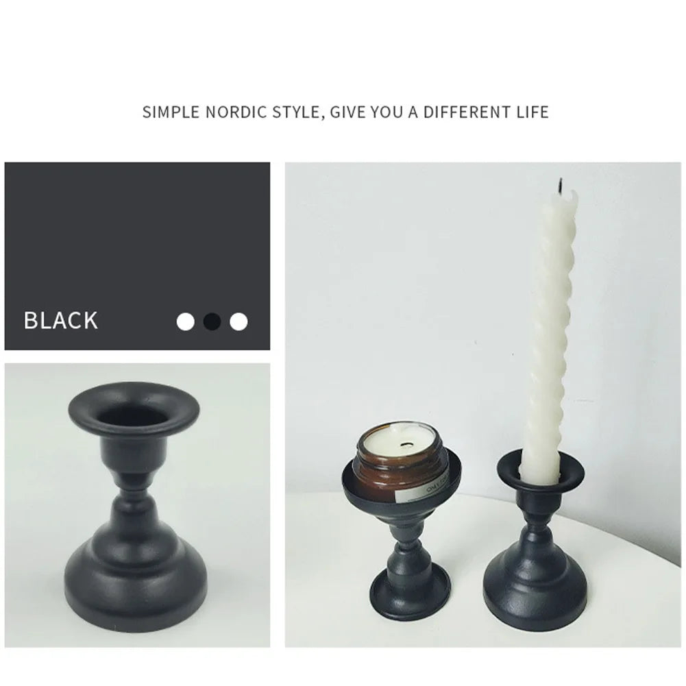 No-EN-Name-Null Vintage Retro Unbreakable Rust-Less Gold-Black Round Shaped Metal Weighted Plate Candlestick Holders