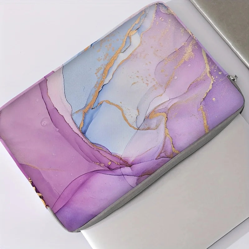 Marble Printed Laptop Polyester Zipper Briefcase Bag /Suitable for 14 inch Laptops/Colors-Purple/White/Blue/Multicolor