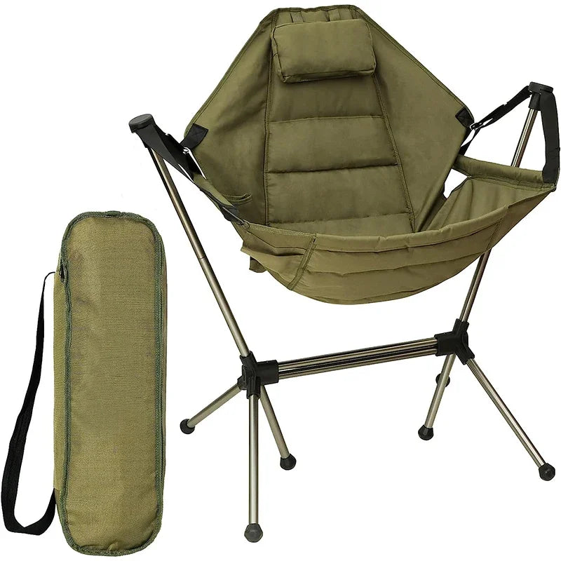No-EN-Name-Null Adult Outdoor Green Soft Canvas Upholstery Fabric Cotton Filling Pillow Headrest Portable Foldable Adjustable Aluminum Metal Frame Classic Rocking Chairs/Colors-Beige/Olive Green/Black/Gray