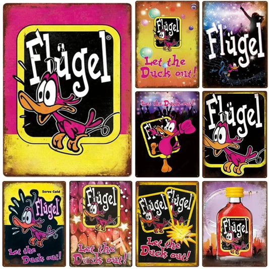 Adults Vintage-Retro Style Rectangle Cartoon Duck Flugel Food-Drink Metal Novelty Signs/Colors-Yellow/Black/Pink/Red/White/Multicolor