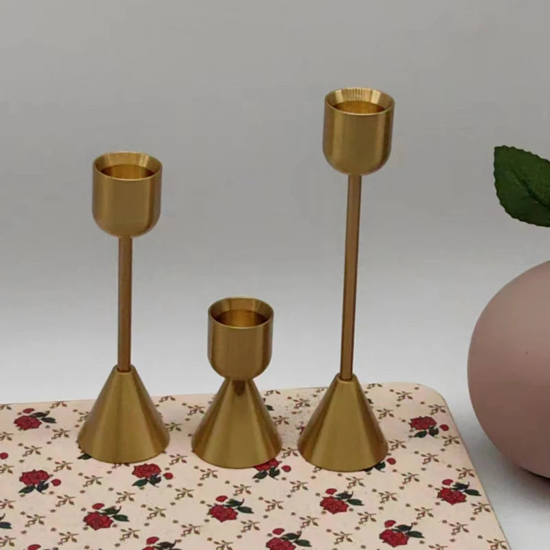 NULL 3 PCS Modern S-M-L Sizes Gold Round Shaped Aluminum Iron Metal Candle Holders Sets