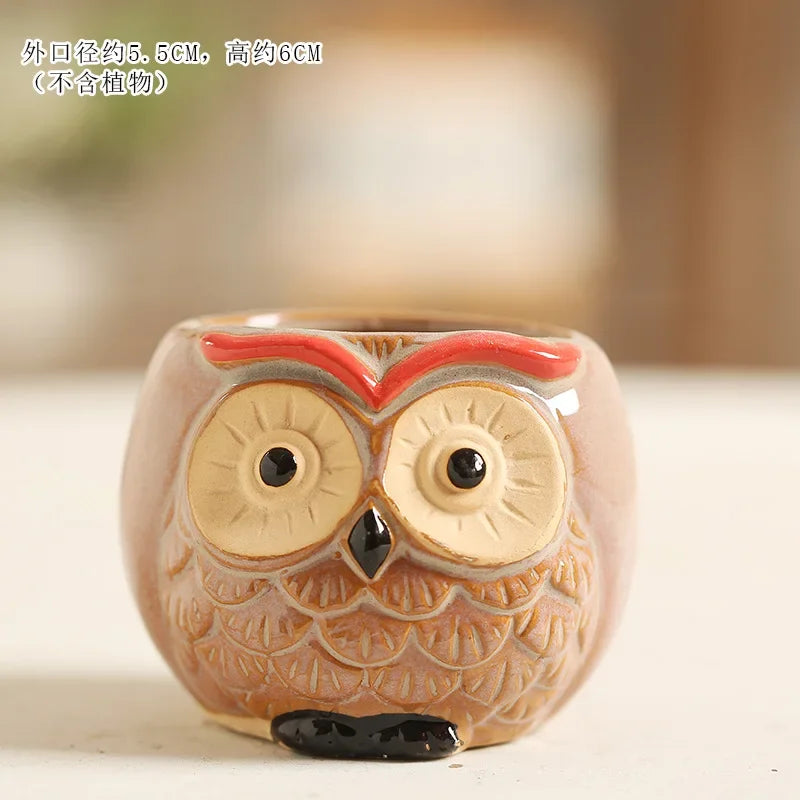 No-EN-Name-Null Home Garden Unglazed Ceramic Blue Cute Cartoon Alpaca-Owls Animal Mini Succulent Desktop Flower Pots Planters /Colors-Red/White/Blue/Gold/Animals