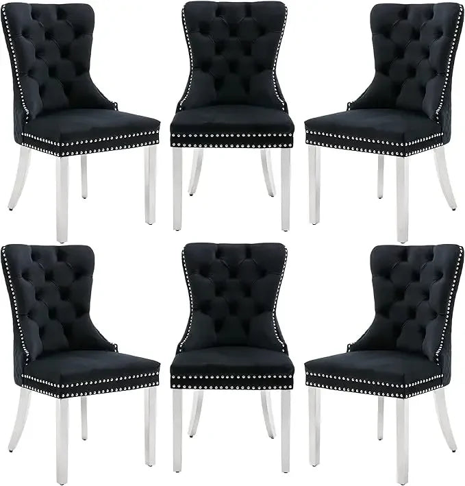 6pcs/ Upholstered Velvet Kitchen Dining Set/ Tufted Legs/ Nail-Head Trim/Colors-White/Blue/Gray/Black