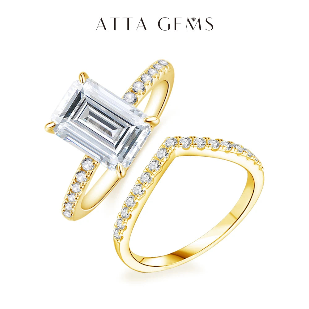 ATTAGEMS Fine Sterling Silver-18K Gold-Plated White Silver Rhodium Metal Shiny Clear White Imitation Diamond Earrings-Hand V Shaped Round Prong Wedding Band Rings/Colors-Silver/Gold/White/Clear/Multicolor